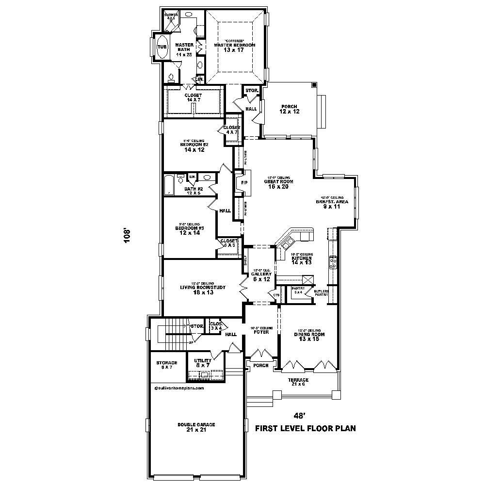 Floor Plan First Story of French Plan #170-1484