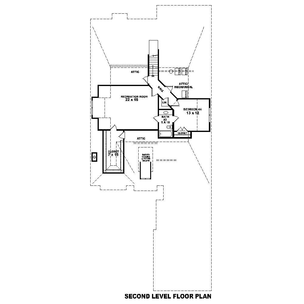 Floor Plan Second Story of French Plan #170-1491