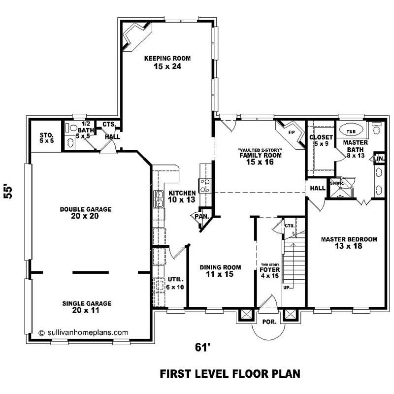 Floor Plan First Story of Southern Plan #170-1492