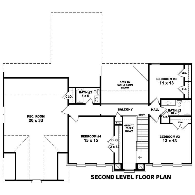 Floor Plan Second Story of Southern Plan #170-1492