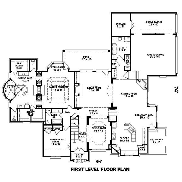 Floor Plan First Story of Country Plan #170-1496
