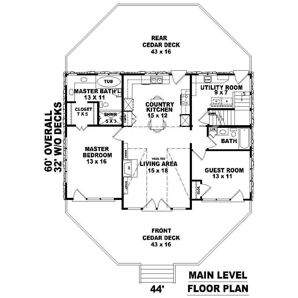 Floor Plan First Story of Coastal Plan #170-1500