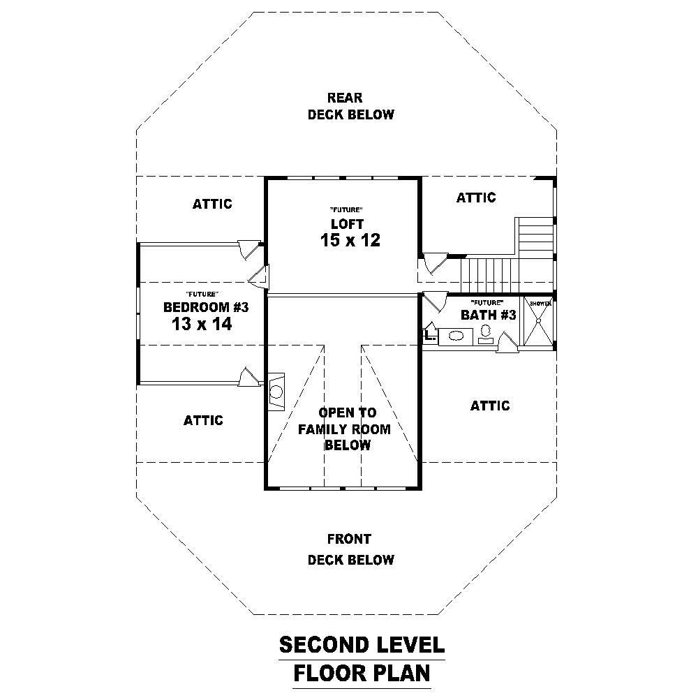 Floor Plan Second Story of Coastal Plan #170-1500