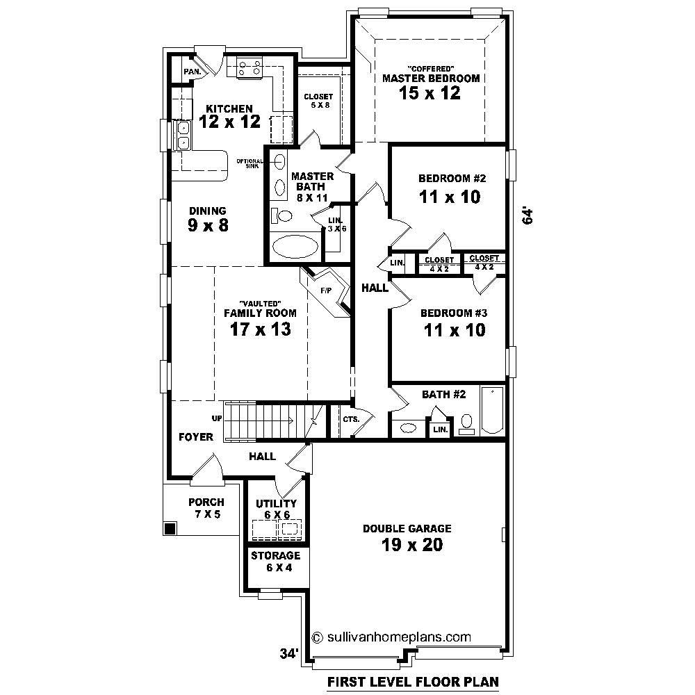 Floor Plan First Story of Cape Cod Plan #170-1501