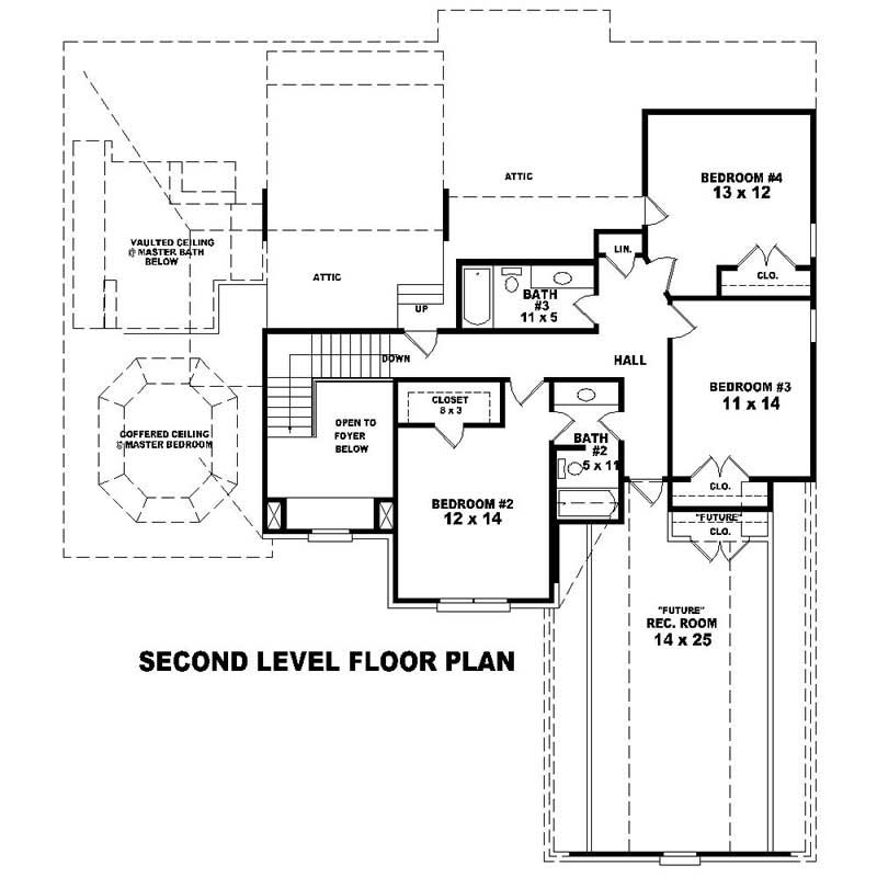 Floor Plan Second Story of Southern Plan #170-1504