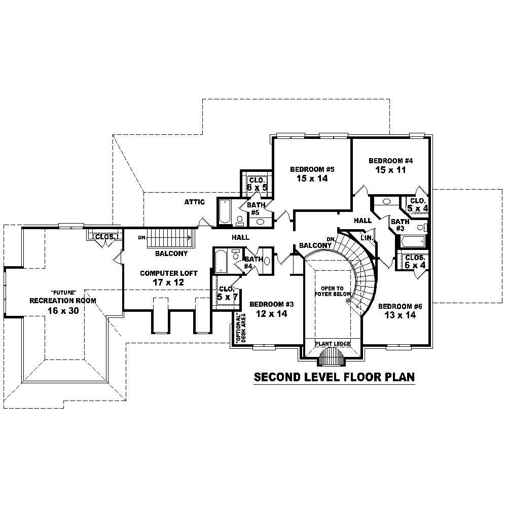 Floor Plan Second Story of French Plan #170-1507
