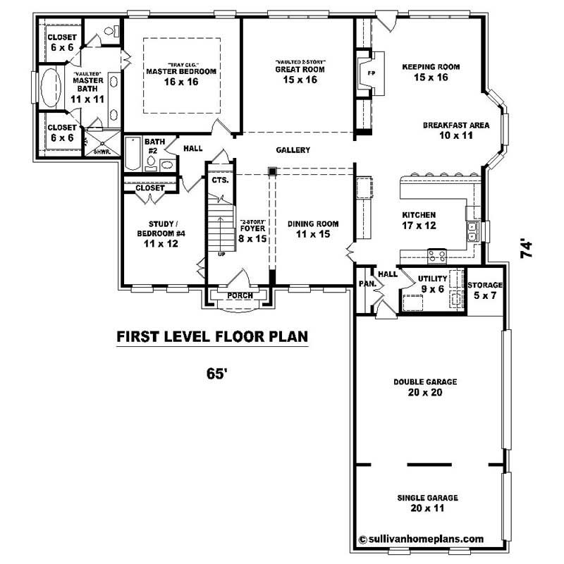 Floor Plan First Story of Southern Plan #170-1508