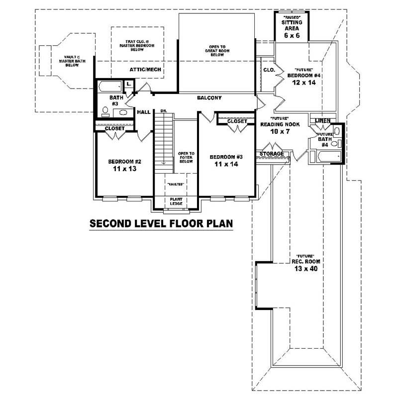 Floor Plan Second Story of Southern Plan #170-1508