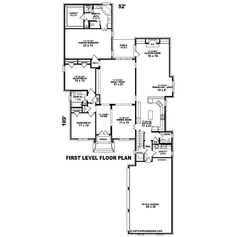 Floor Plan First Story of French Plan #170-1509