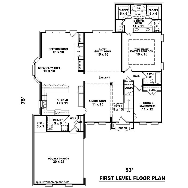 Floor Plan First Story of Southern Plan #170-1510