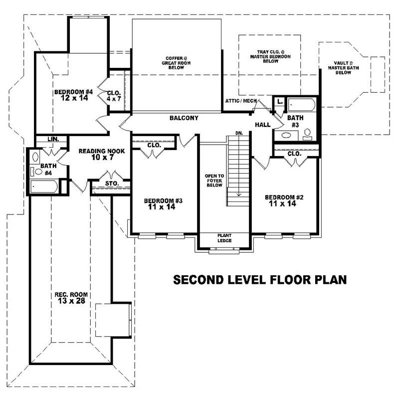 Floor Plan Second Story of Southern Plan #170-1511