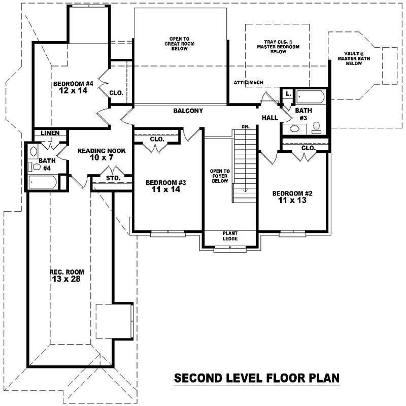 Floor Plan Second Story of Southern Plan #170-1512
