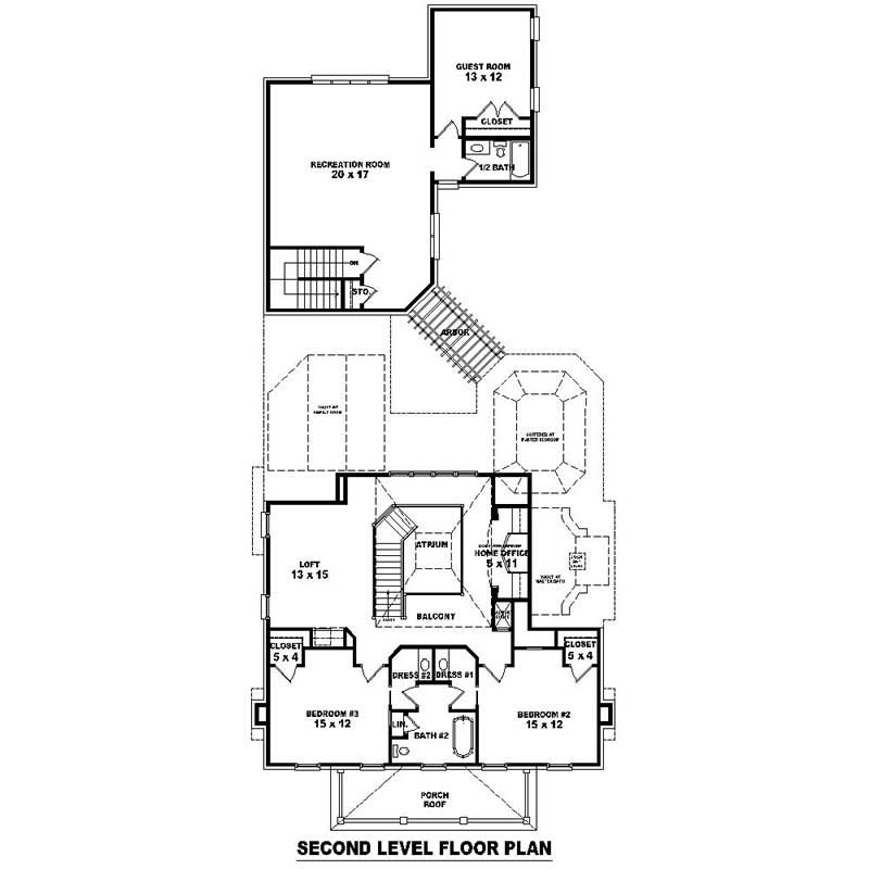 Floor Plan Second Story of Colonial Plan #170-1513