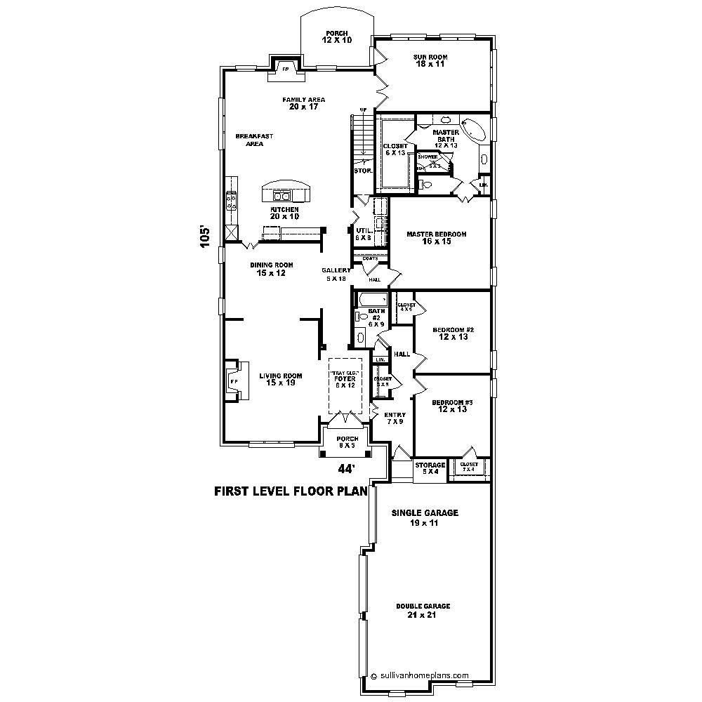 Floor Plan First Story of French Plan #170-1517