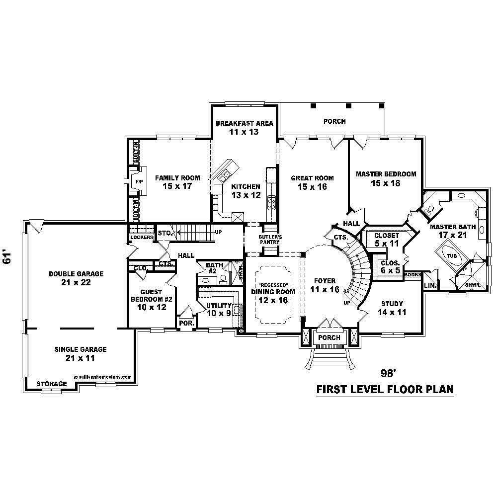 Floor Plan First Story of French Plan #170-1518