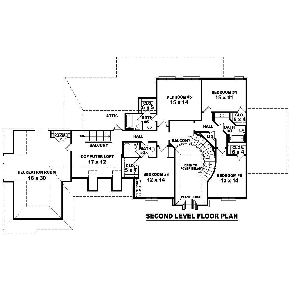 Floor Plan Second Story of French Plan #170-1518