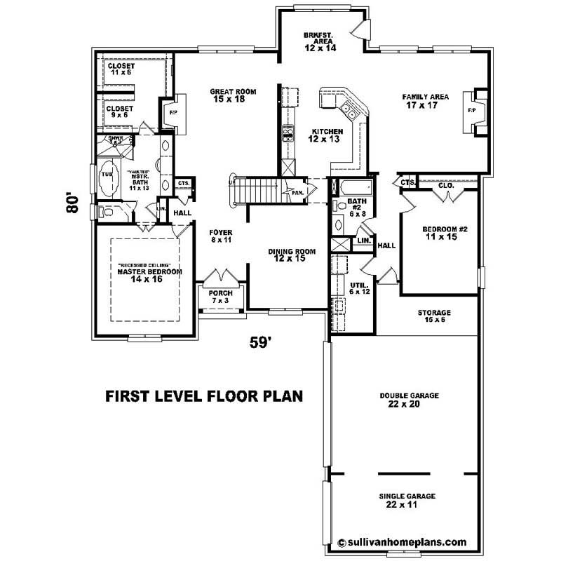 Floor Plan First Story of Southern Plan #170-1521