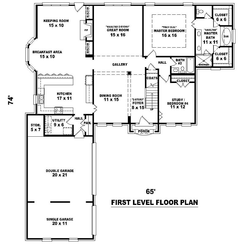 Floor Plan First Story of Southern Plan #170-1523