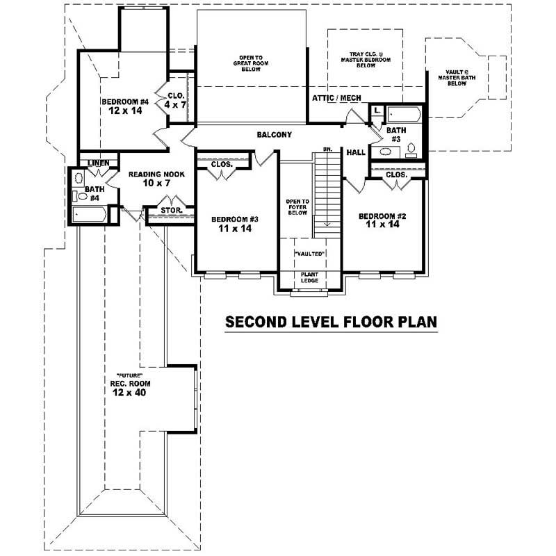 Floor Plan Second Story of Southern Plan #170-1523