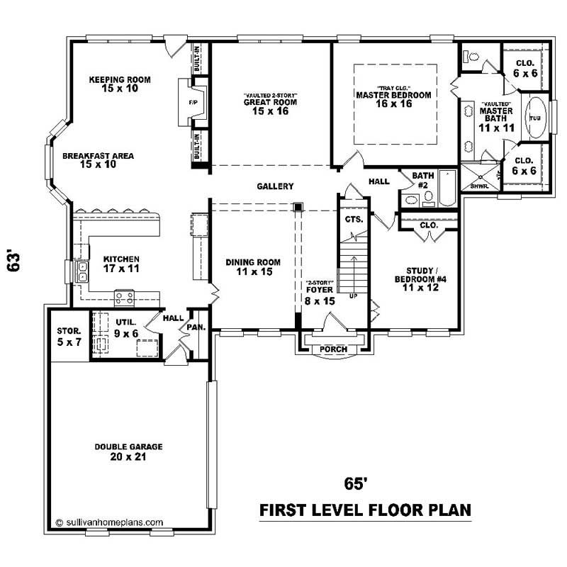 Floor Plan First Story of Southern Plan #170-1524