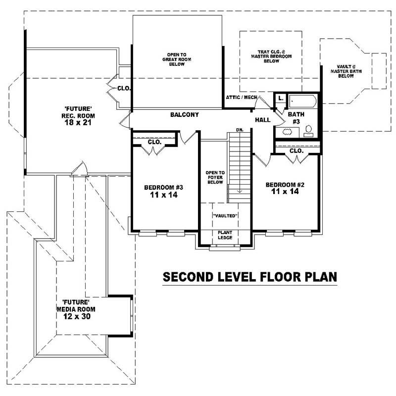 Floor Plan Second Story of Southern Plan #170-1524