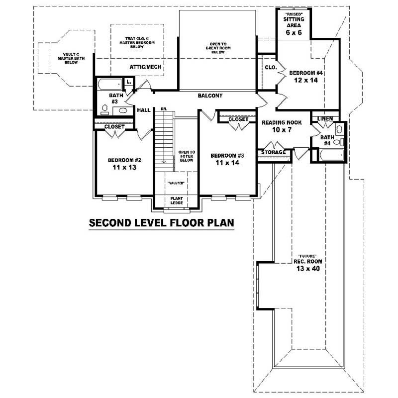 Floor Plan Second Story of Southern Plan #170-1525