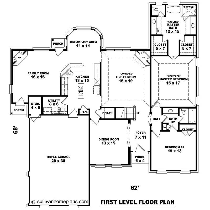 Floor Plan First Story of Southern Plan #170-1531