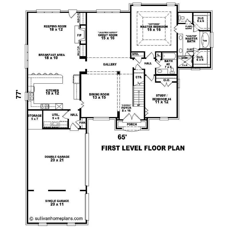 Floor Plan First Story of Southern Plan #170-1535
