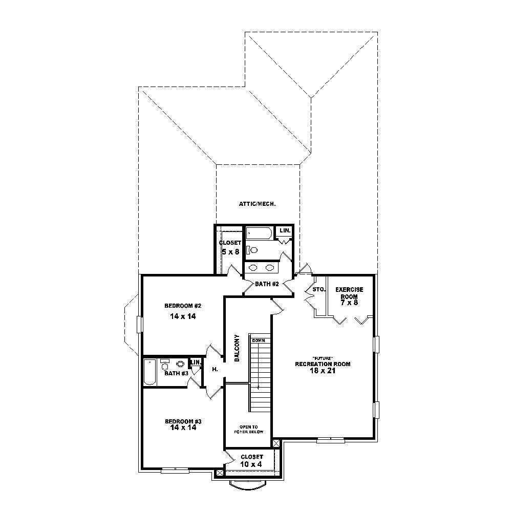 Floor Plan Second Story of Country Plan #170-1537