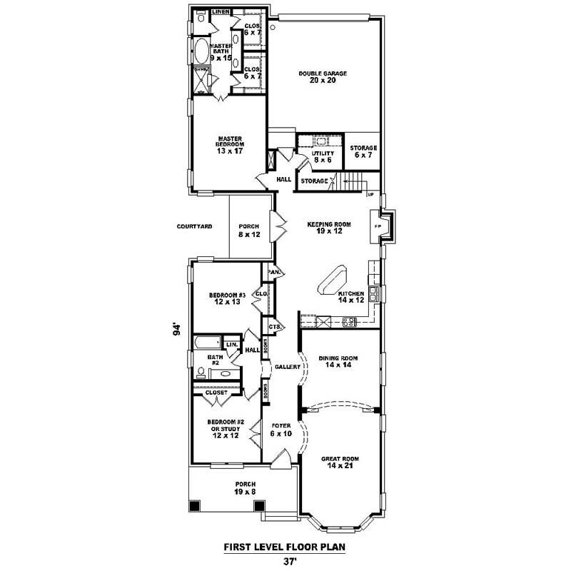 Floor Plan First Story of Southern Plan #170-1539