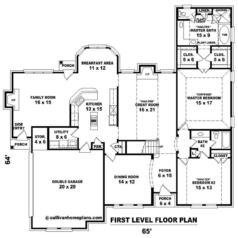 Floor Plan First Story of Southern Plan #170-1547