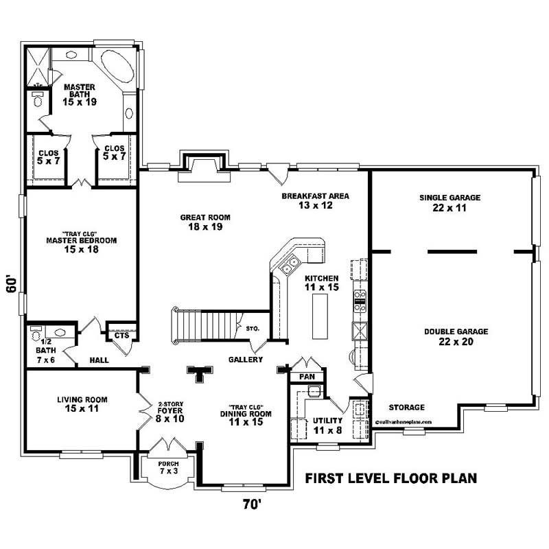 Floor Plan First Story of Southern Plan #170-1550