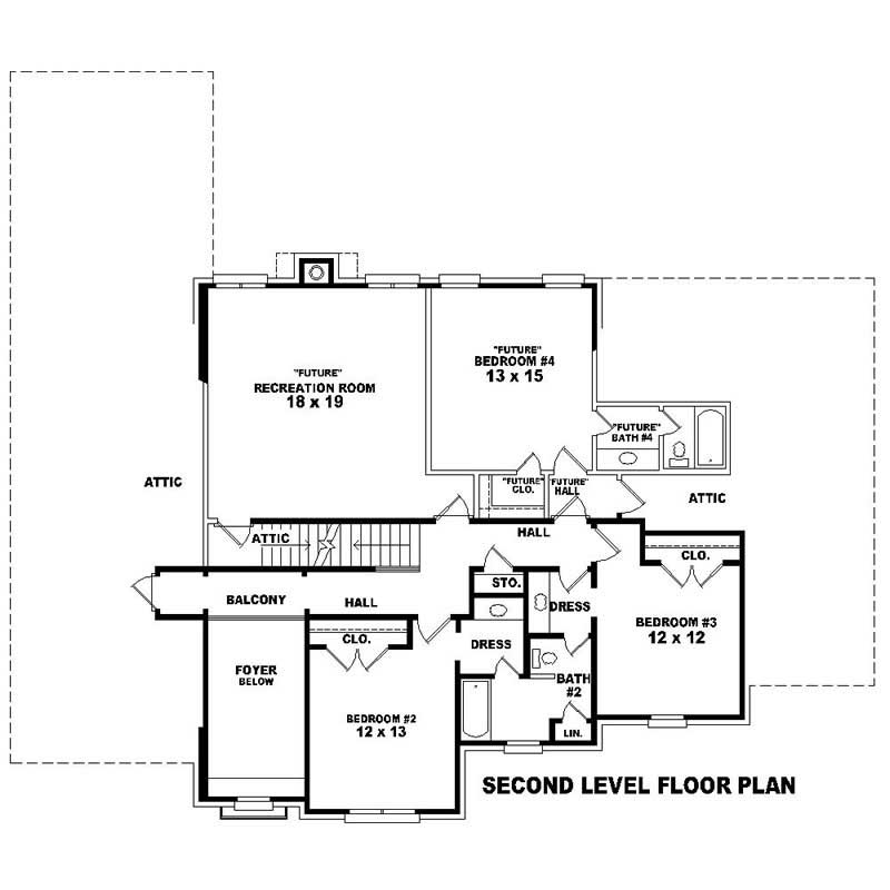 Floor Plan Second Story of Southern Plan #170-1550