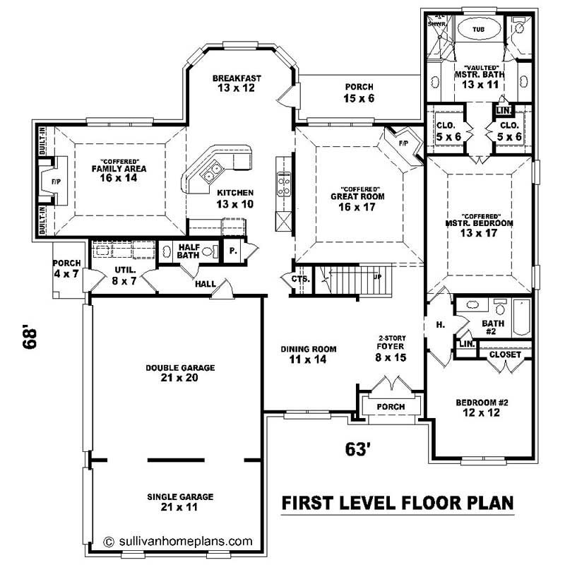 Floor Plan First Story of Southern Plan #170-1555