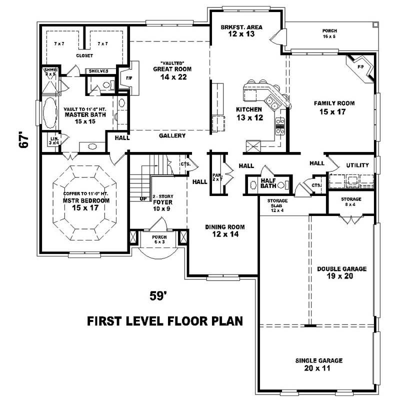 Floor Plan First Story of Southern Plan #170-1556