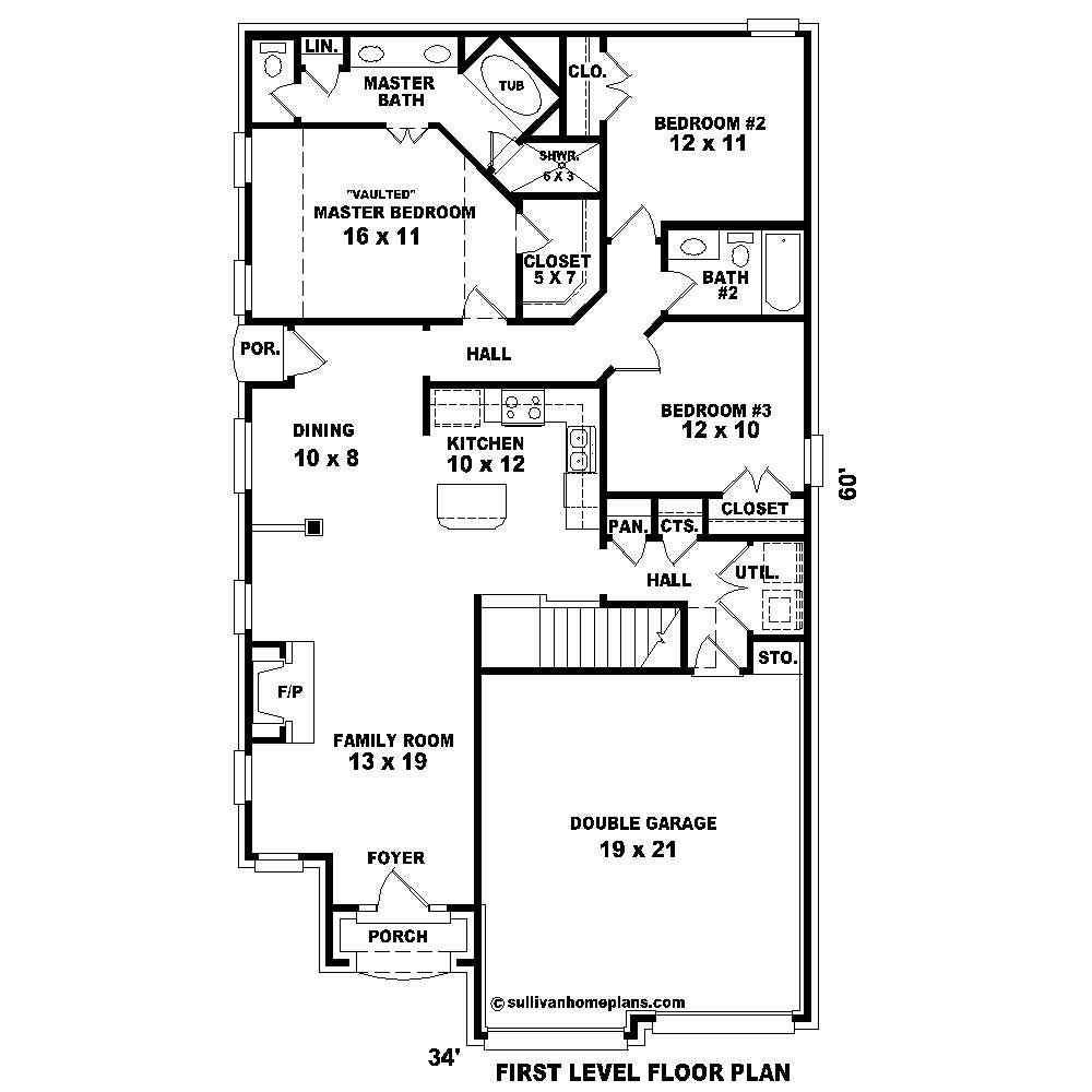 Floor Plan First Story of Cape Cod Plan #170-1562