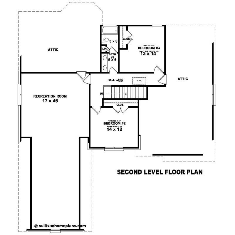 Floor Plan Second Story of Southern Plan #170-1566