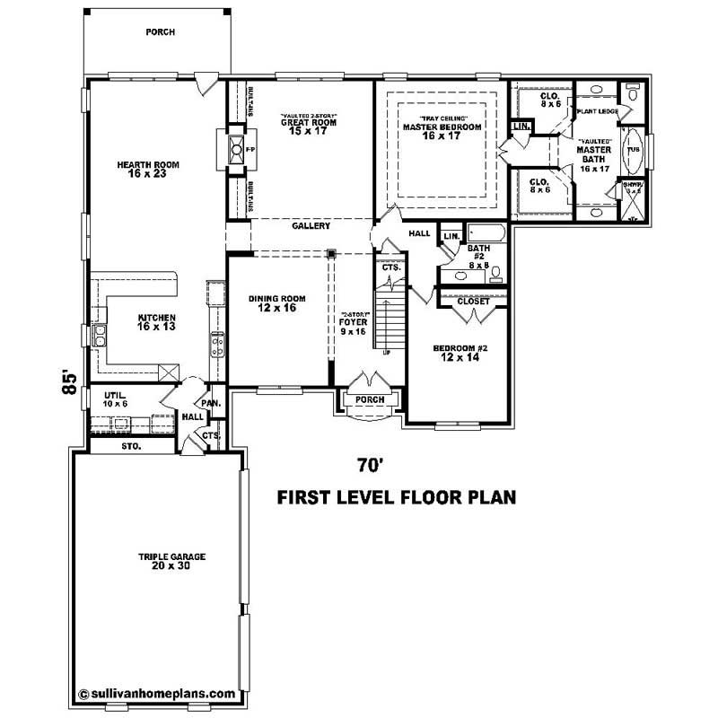 Floor Plan First Story of Southern Plan #170-1570