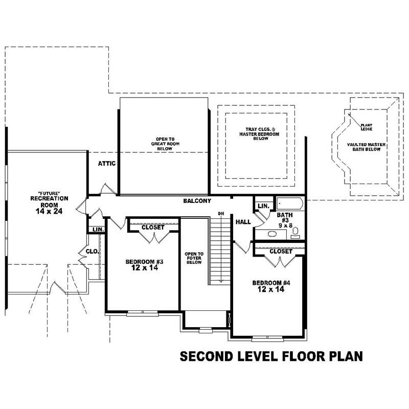 Floor Plan Second Story of Southern Plan #170-1570