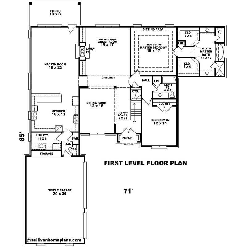 Floor Plan First Story of Southern Plan #170-1571