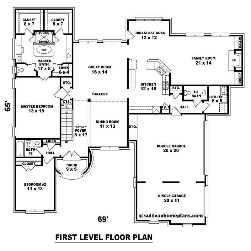 Floor Plan First Story of Southern Plan #170-1572