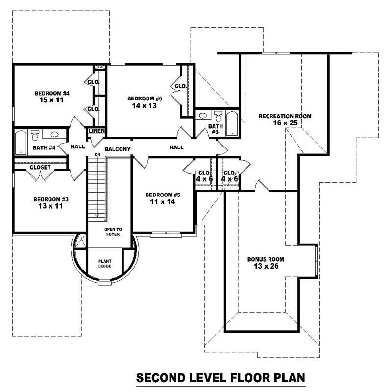 Floor Plan Second Story of Southern Plan #170-1572