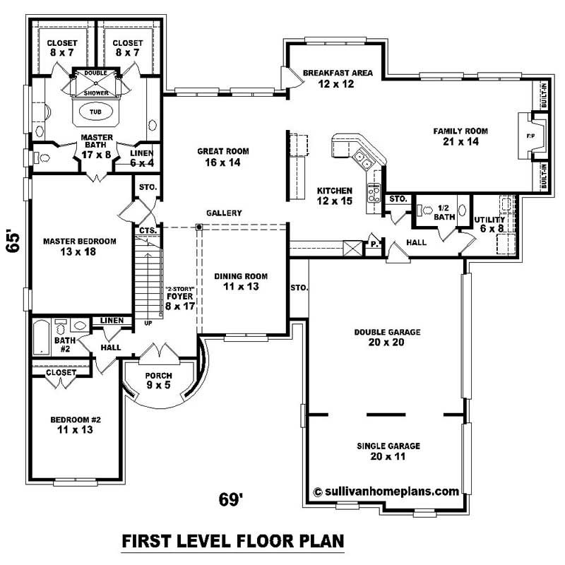 Floor Plan First Story of Southern Plan #170-1574