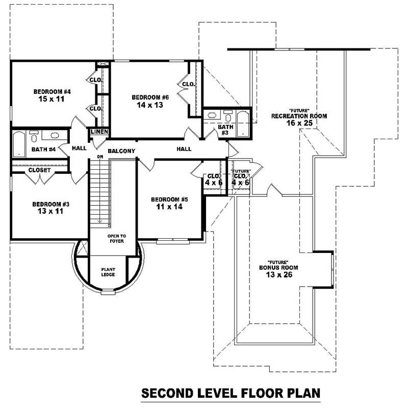 Floor Plan Second Story of Southern Plan #170-1574