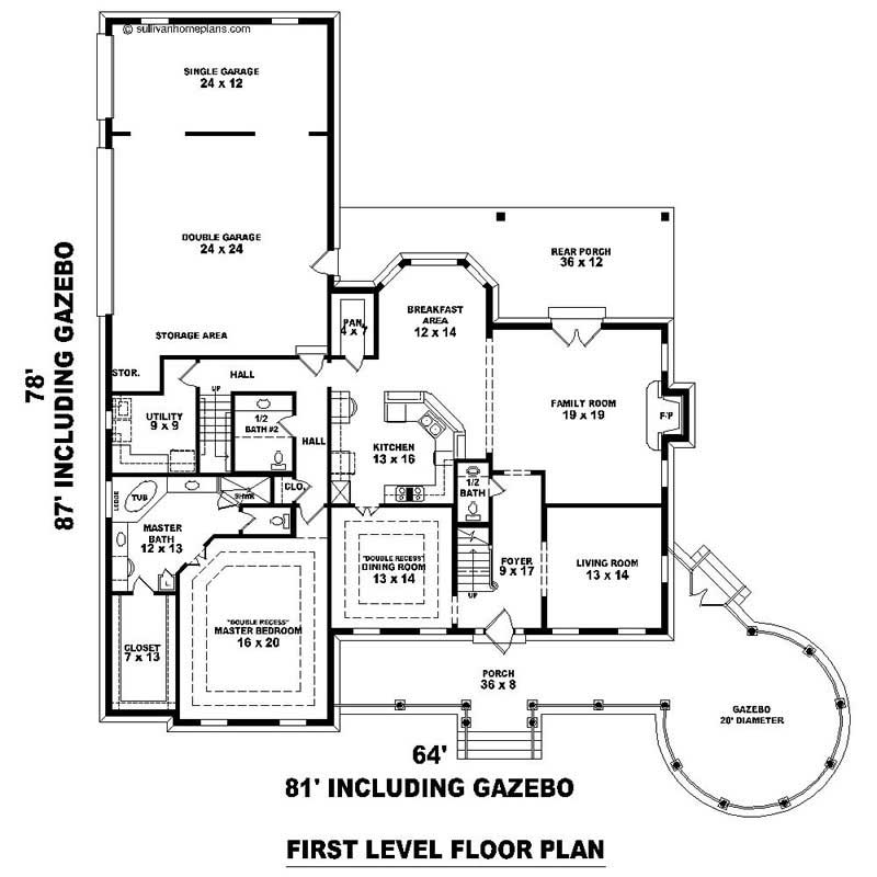 Floor Plan First Story of Southern Plan #170-1575
