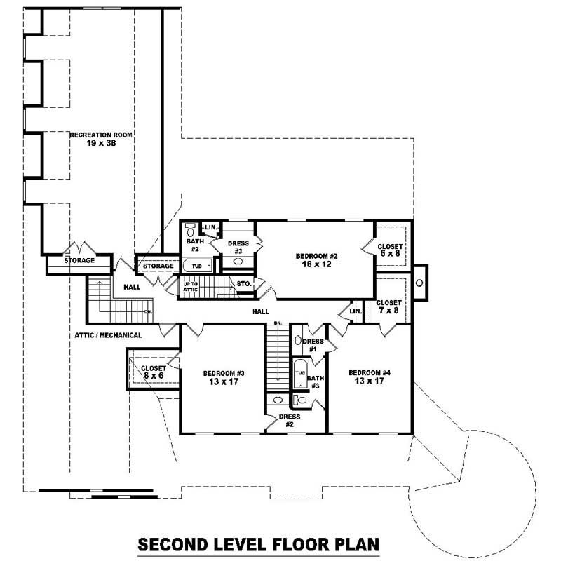 Floor Plan Second Story of Southern Plan #170-1575