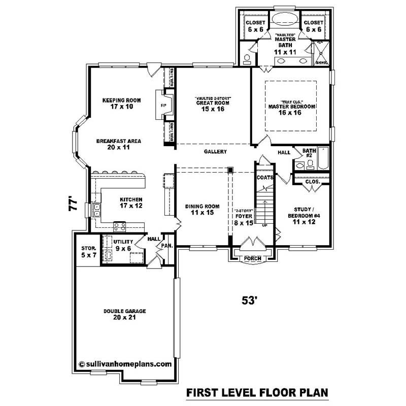 Floor Plan First Story of Southern Plan #170-1578