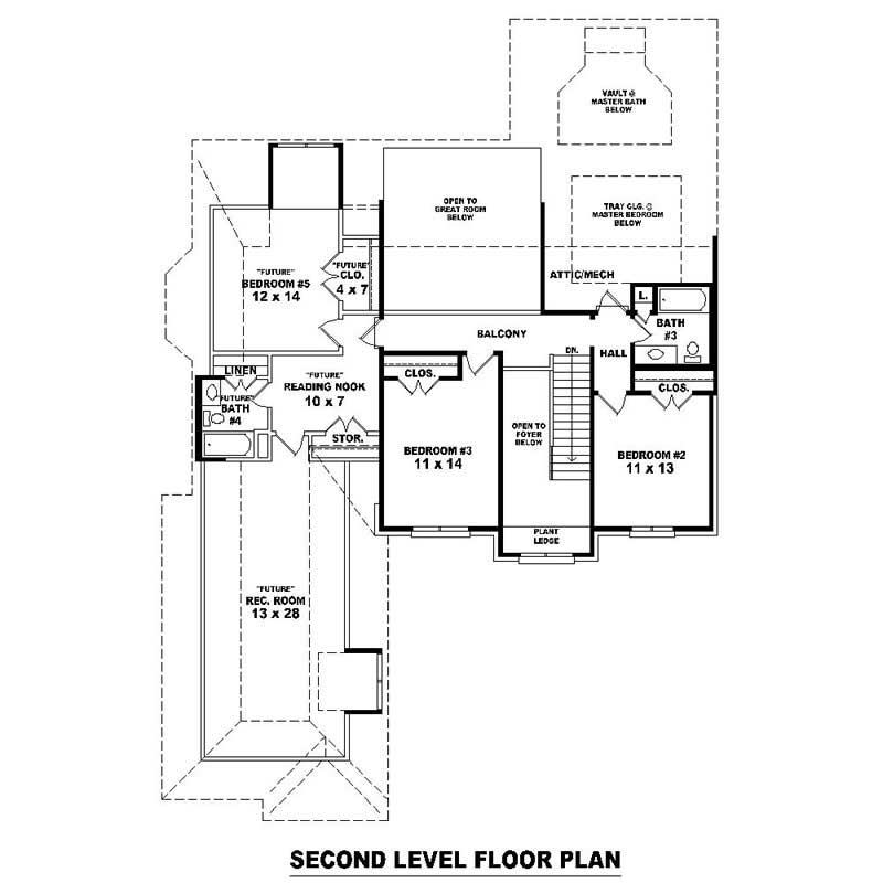 Floor Plan Second Story of Southern Plan #170-1578