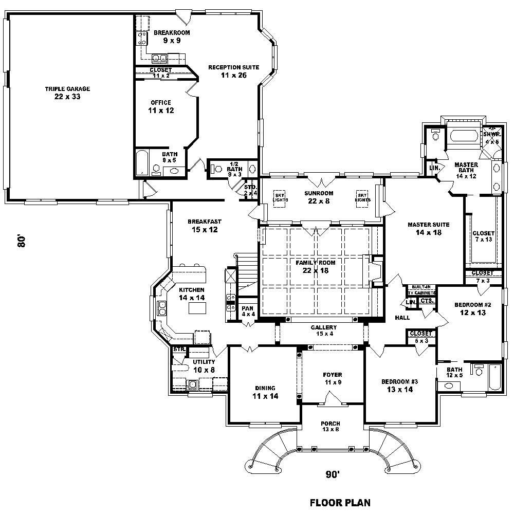 Floor Plan First Story of French Plan #170-1582