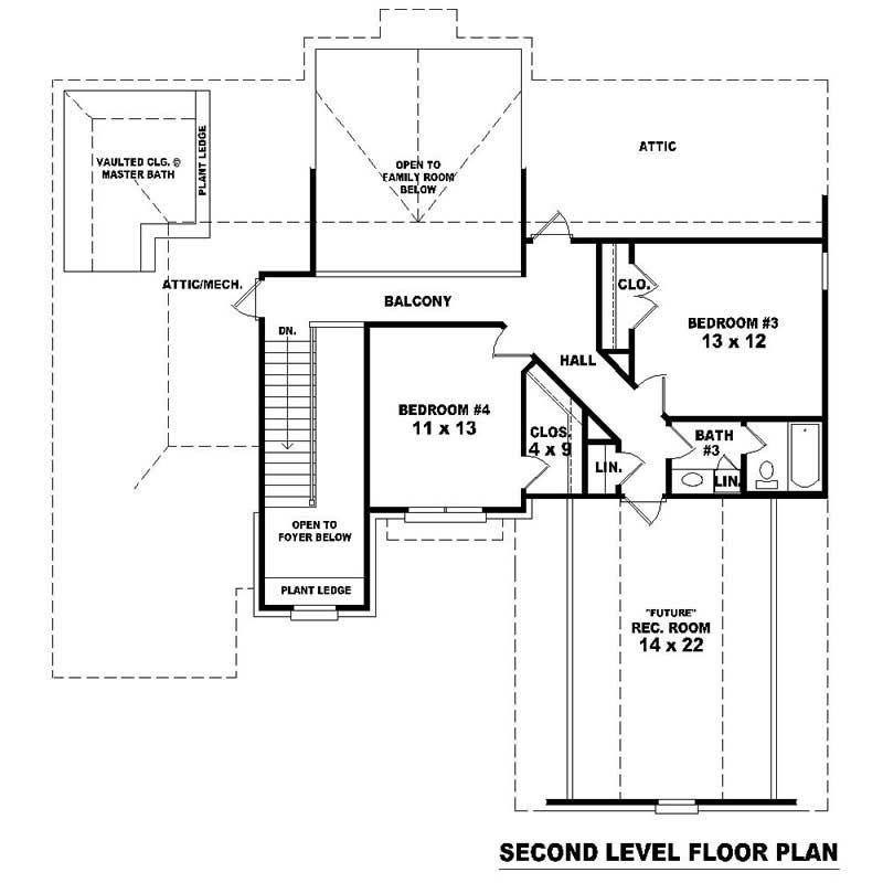 Floor Plan Second Story of Southern Plan #170-1583